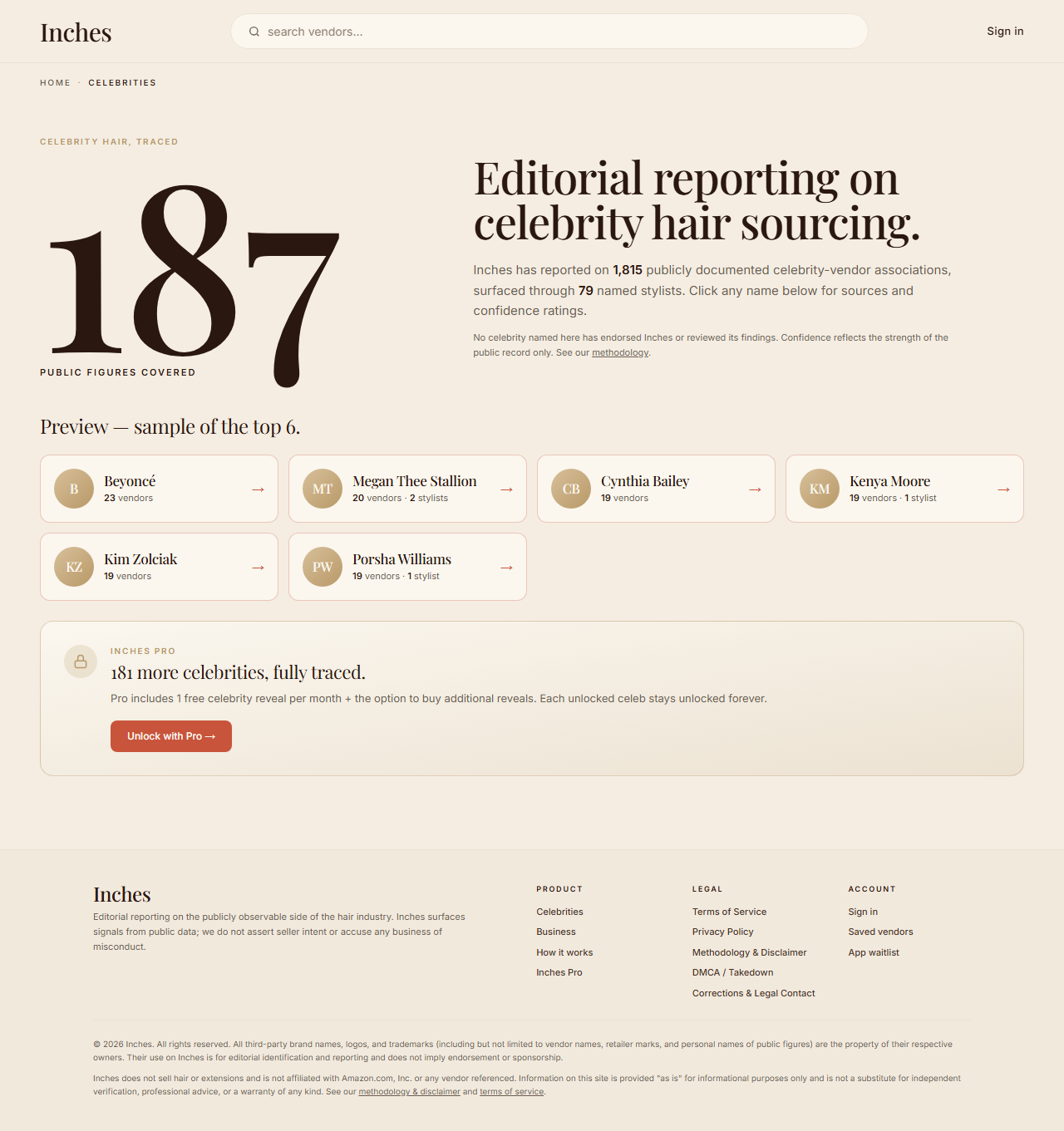 Screenshot of Celebrities directory