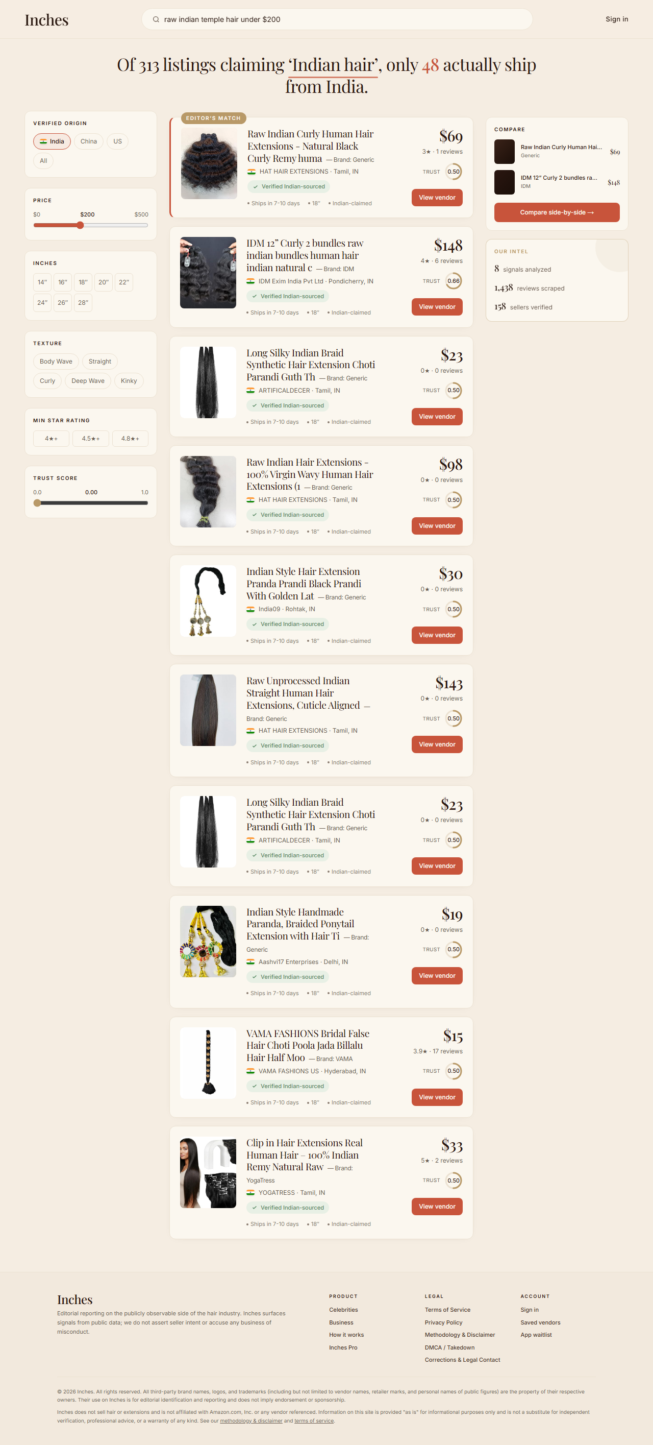 Screenshot of Compare vendors