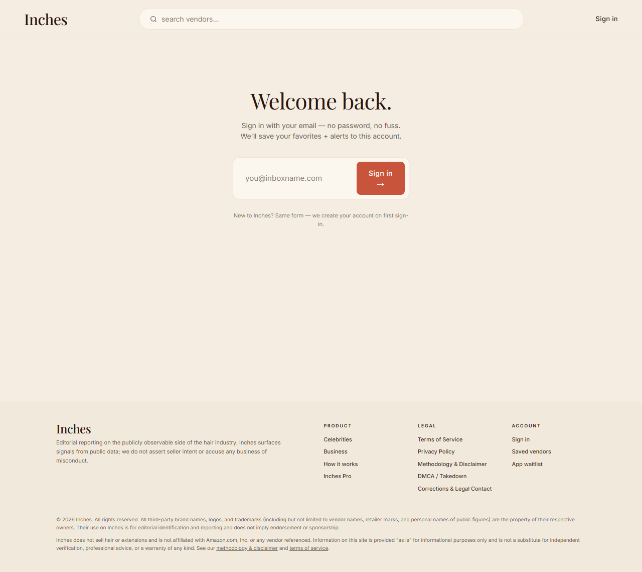 Screenshot of Saved vendors