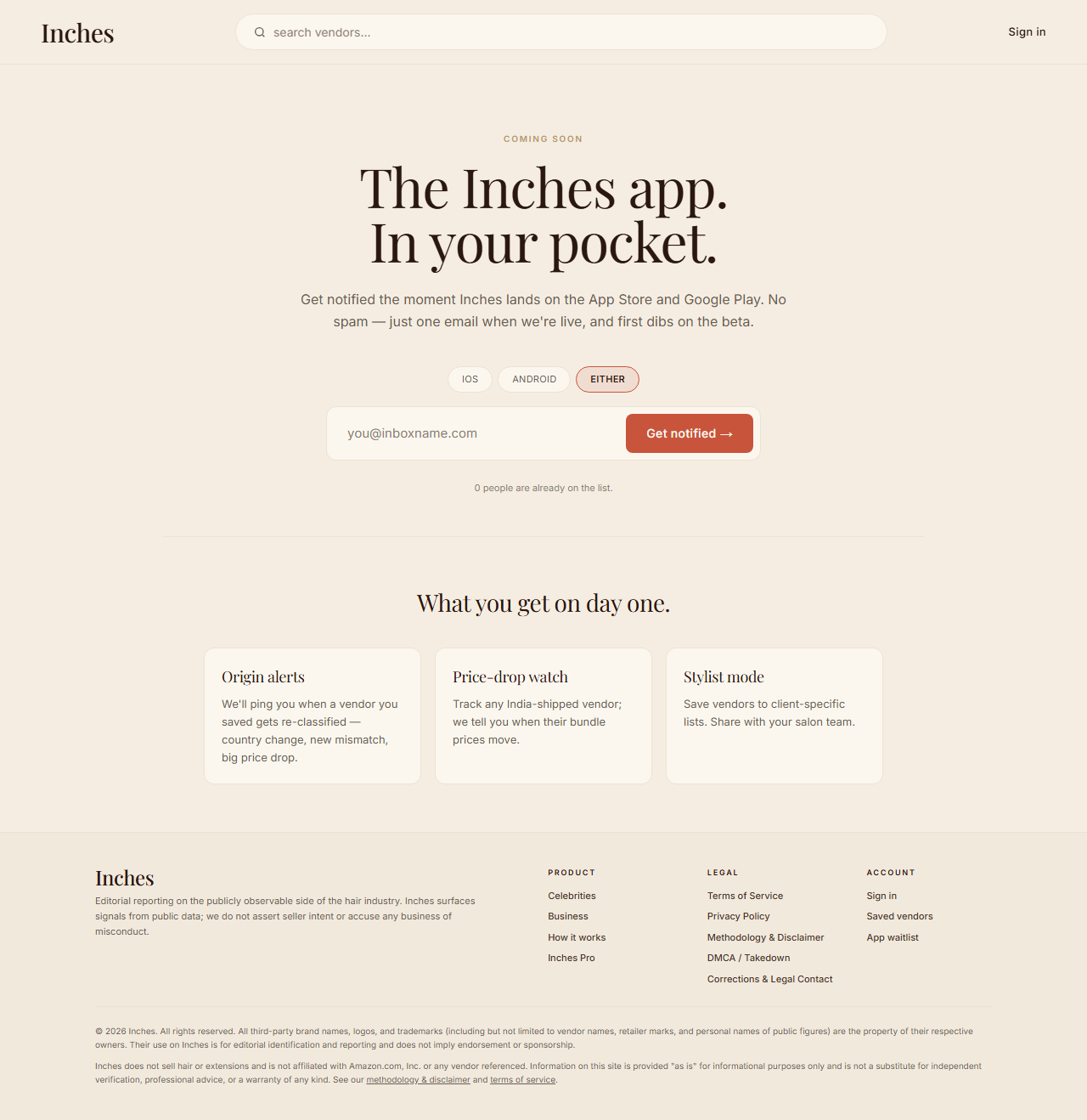 Screenshot of App waitlist